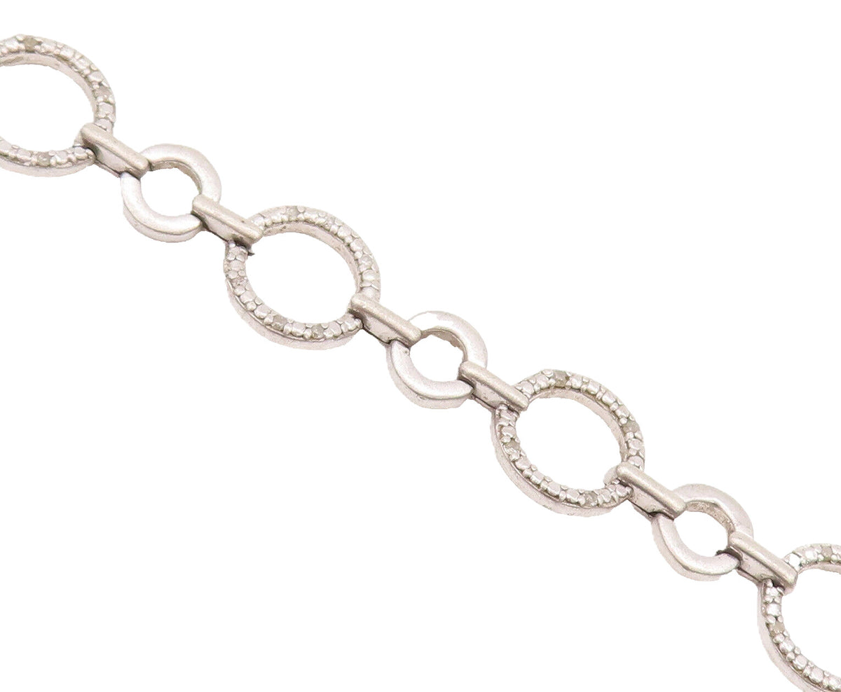925 Sterling Silver Vintage Bracelet Real Diamonds Beaded Linked Rings  BT10209
