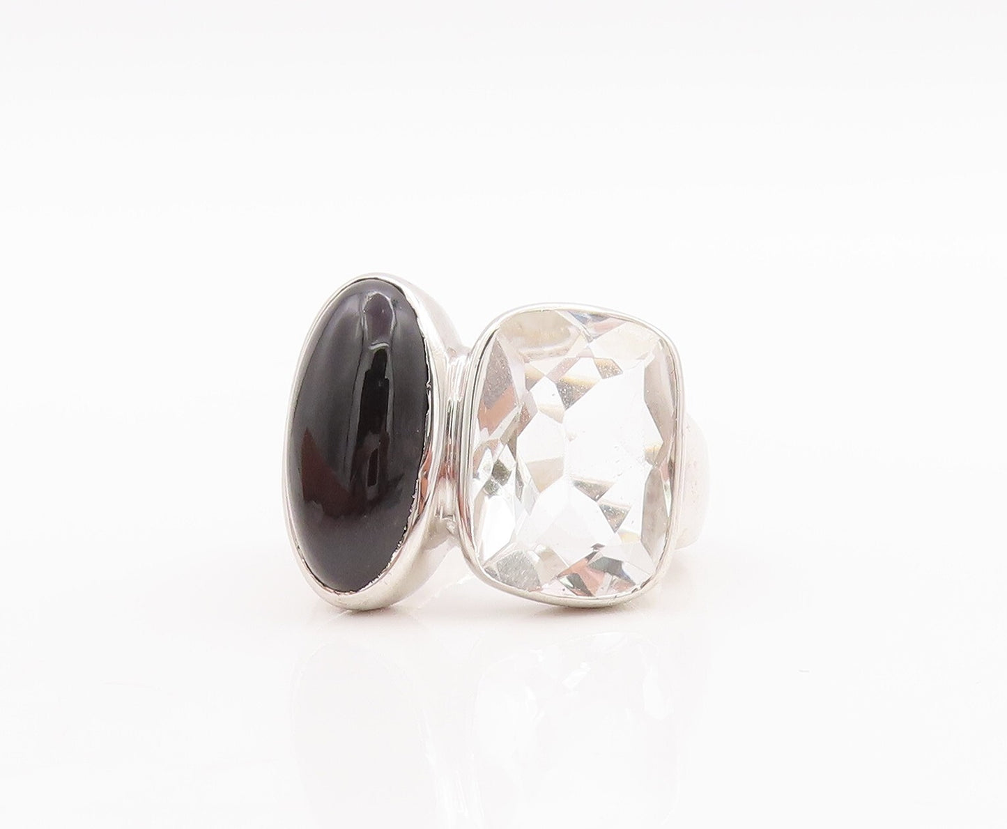 925 Sterling Silver Vintage Ring Oval Onyx Rectangle Topaz  Sz 7  RG29180