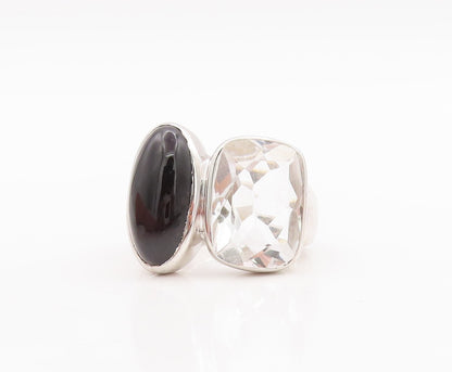 925 Sterling Silver Vintage Ring Oval Onyx Rectangle Topaz  Sz 7  RG29180