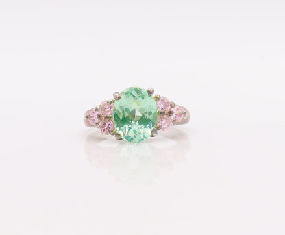 925 Sterling Silver Vintage Ring Two Tone Oval & Round Cut CZ  Sz 8.5  RG28920