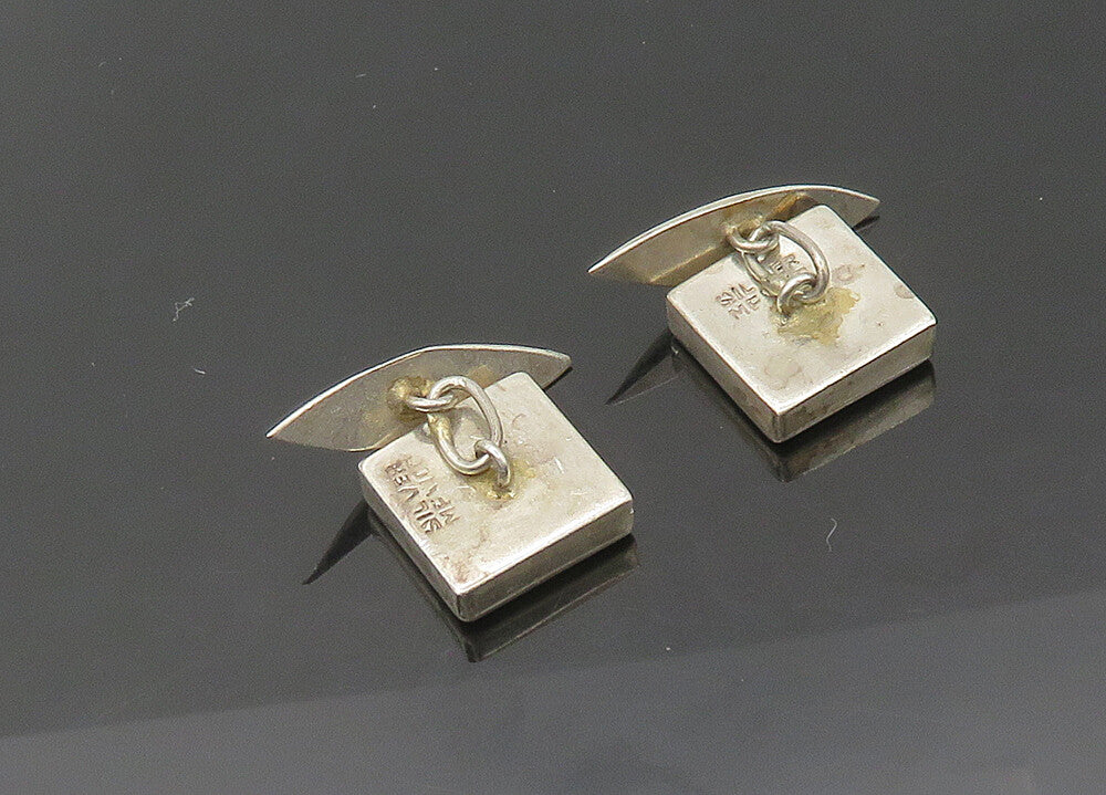 MEXICO 925 Sterling Silver  Vintage Minimalist Square Shiny Cufflinks  TR2985