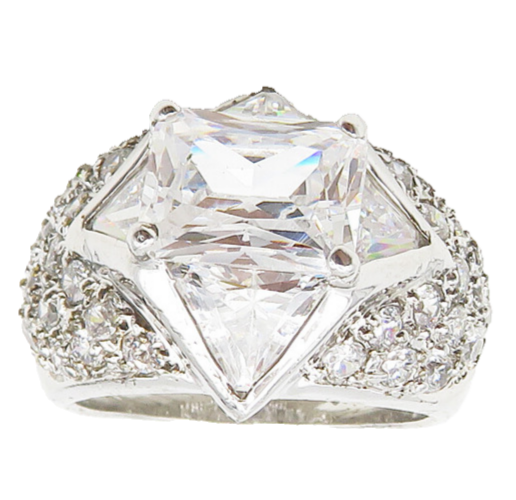 925 Sterling Silver  Sparkling Cubic Zirconia Cocktail Ring Sz 6.5  RG18019