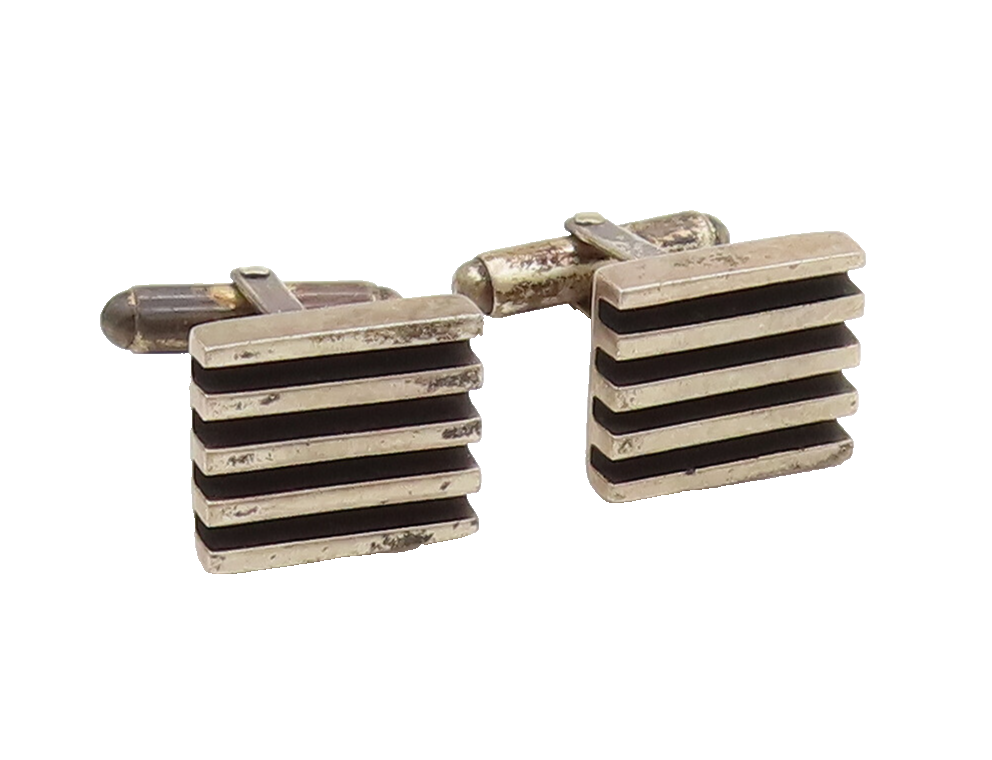 MICHEL PLUMA 925 Sterling Silver Vintage Brutalist Line Square Cuff Links TR3522
