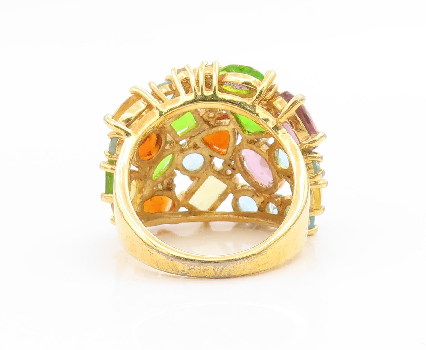 925 Sterling Silver Vintage Ring Gold Plated Multi Gemstone Cluster Sz 6 RG34695