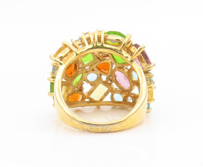 925 Sterling Silver Vintage Ring Gold Plated Multi Gemstone Cluster Sz 6 RG34695