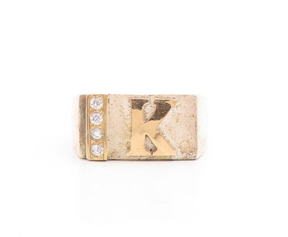 14k Gold 925 Sterling Silver Vintage Ring Solid Carved K CZ Inlay Sz 9.5 RG31520