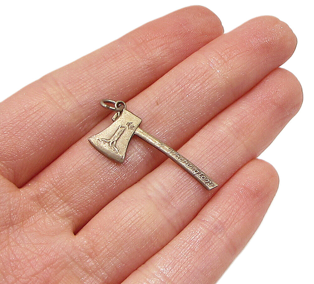 925 Sterling Silver  Vintage Washington Hammer Drop Pendant  PT2374