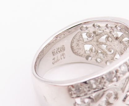 925 Sterling Silver Vintage Ring Designer 2 Tone CZ Swirls Cutout  Sz 5  RG33086