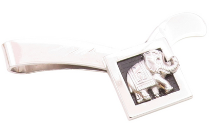 925 Sterling Silver  Vintage Shiny Elephant Motif Smooth Tie Clip  TR1975
