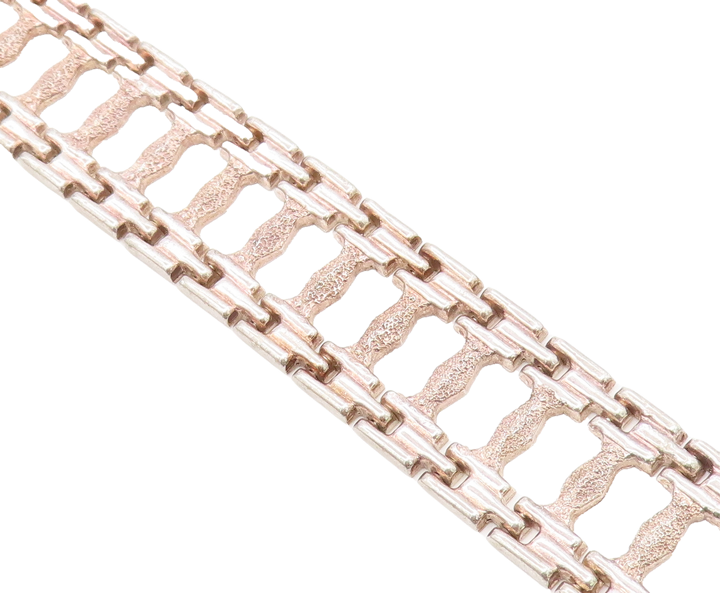 925 Sterling Silver  Vintage Textured Panel Hinge Link Chain Bracelet  BT3122