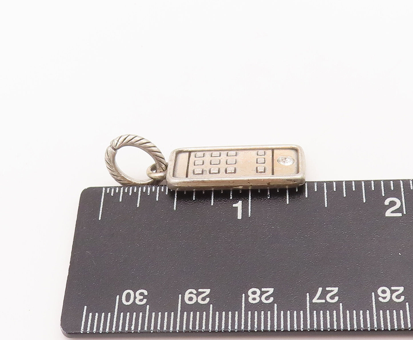 925 Sterling Silver Vintage Pendant Solid Etched Topaz Mobile & Hello   PT22739