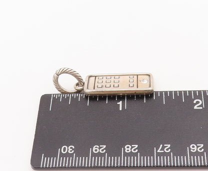 925 Sterling Silver Vintage Pendant Solid Etched Topaz Mobile & Hello   PT22739