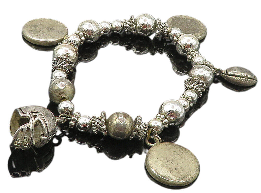 925 Sterling Silver  Vintage Virginia Tech Hokies Charm Chain Bracelet  BT3891