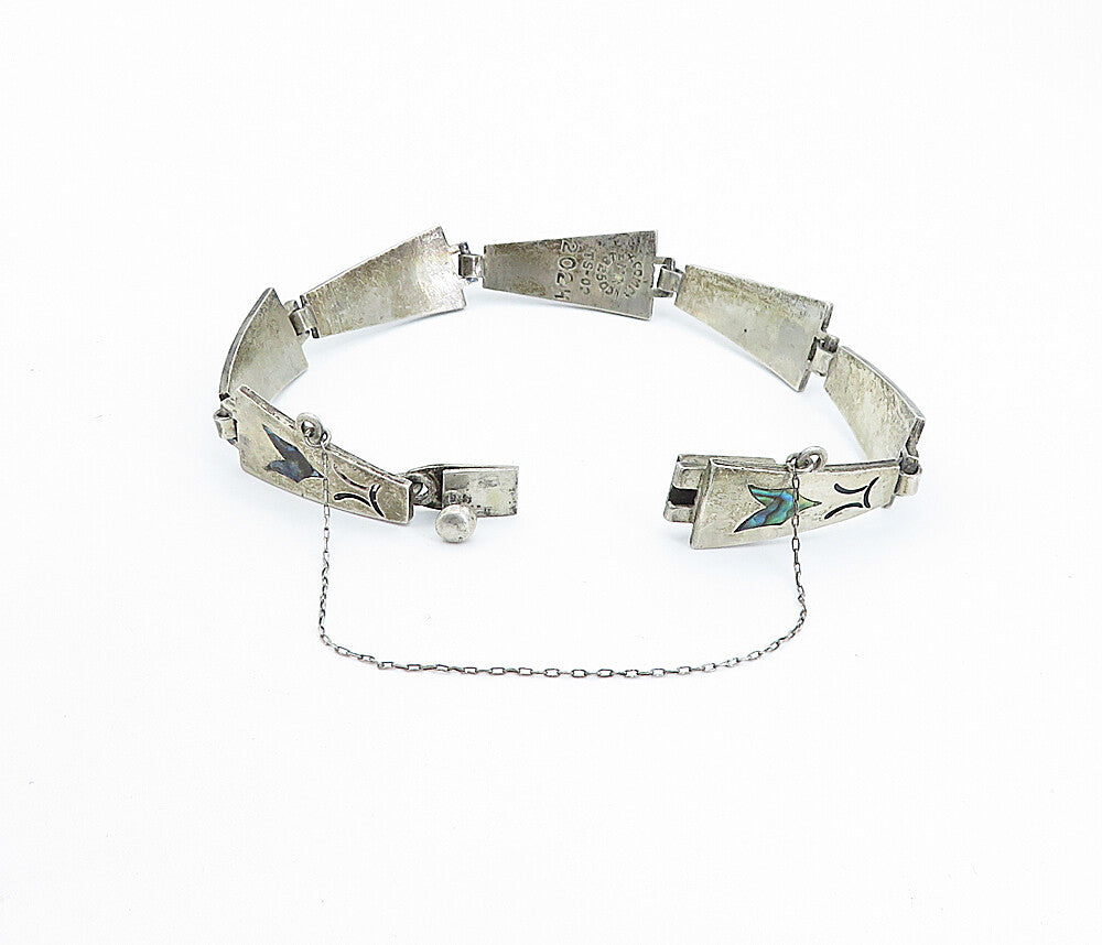 TAXCO MEXICO 925 Silver  Vintage Inlaid Abalone Shell Chain Bracelet  BT2026