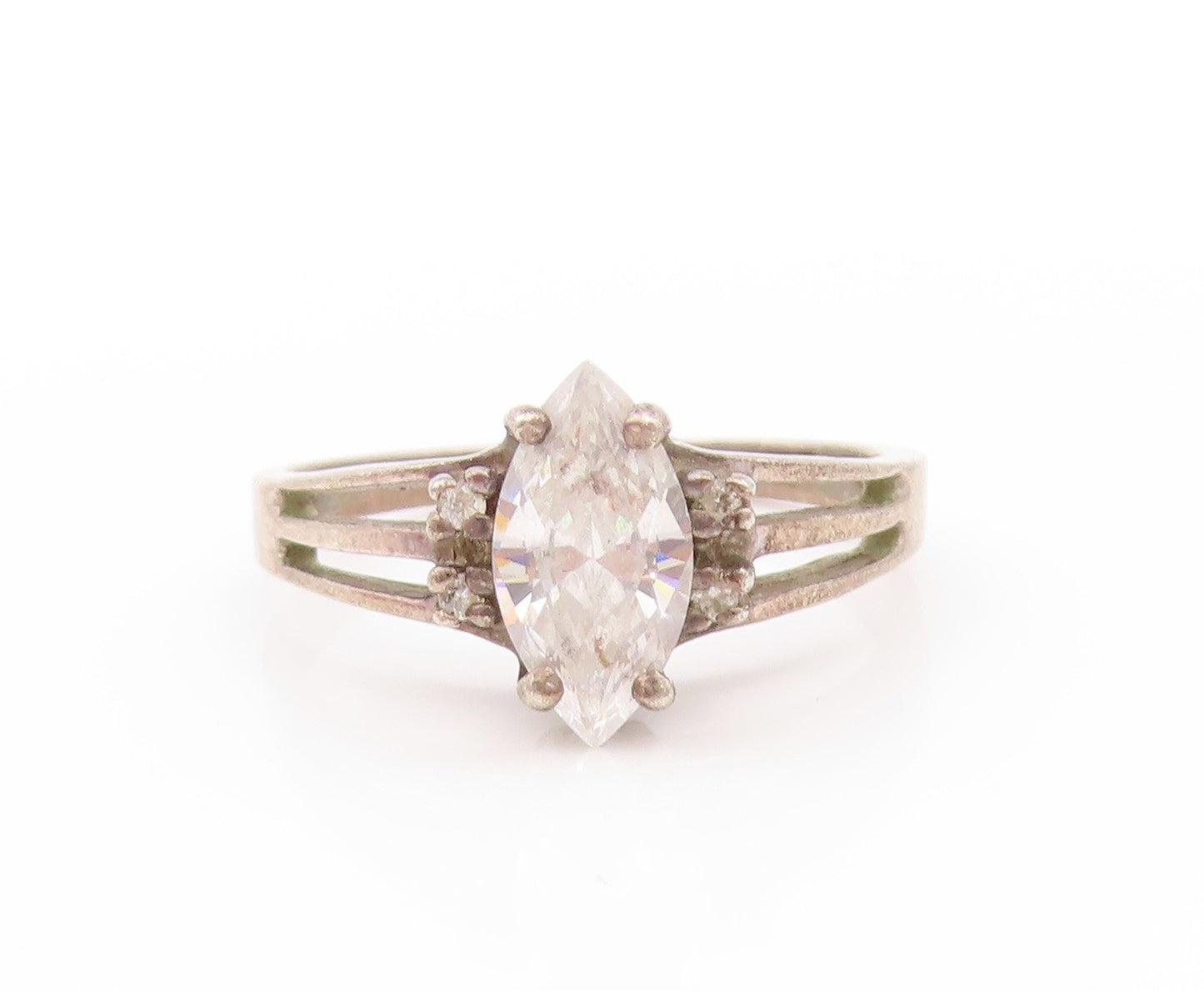 925 Sterling Silver Vintage Ring Minimalist Marquise Cut CZ  Sz 8 RG32991