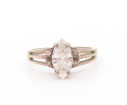 925 Sterling Silver Vintage Ring Minimalist Marquise Cut CZ  Sz 8 RG32991