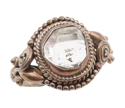 925 Sterling Silver Vintage Ring Crystal Halo Twisted Rope Band  Sz 7  RG34277