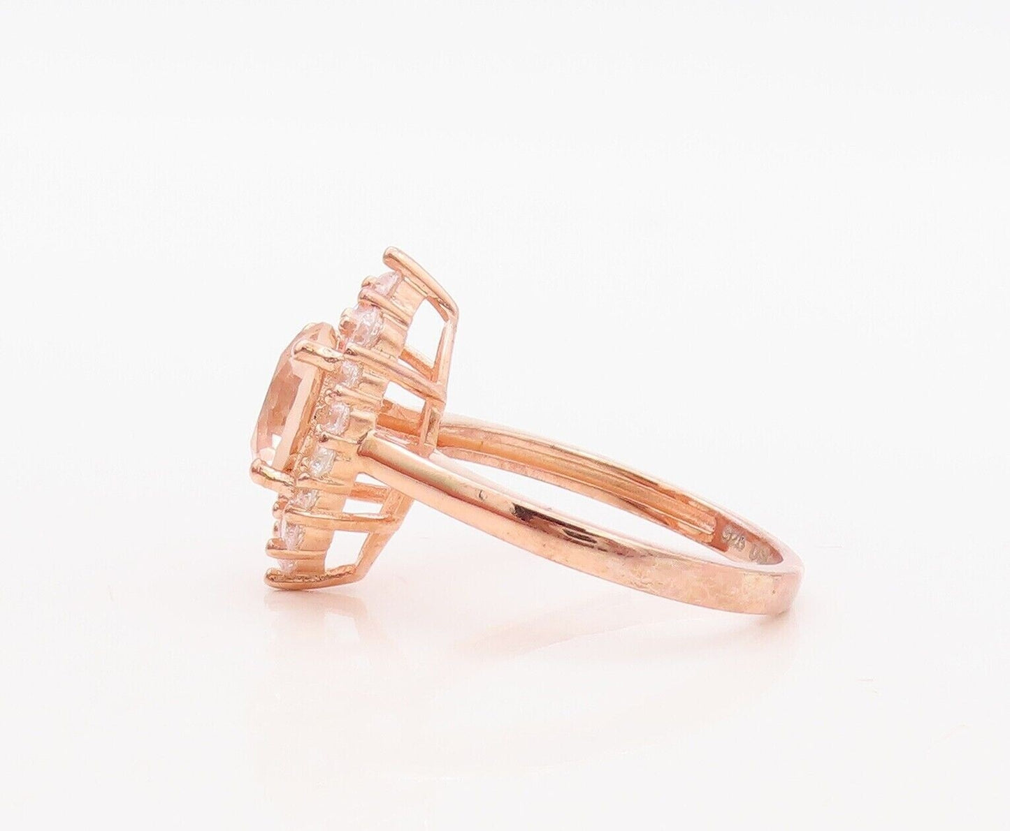 925 Sterling Silver Vintage Ring Rose Gold Plated Morganite & CZ  Sz 7  RG30074