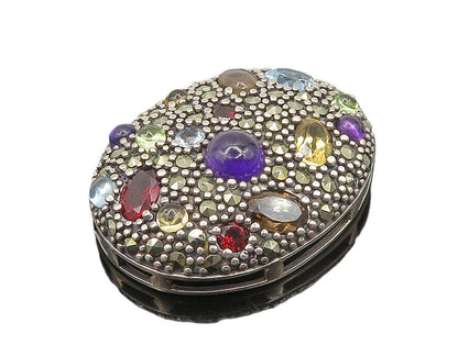 925 Silver  Vintage Topaz Amethyst Peridot & Garnet Oval Dome Pendant  PT15284