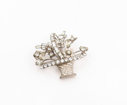925 Sterling Silver Vintage Brooch CARL ART Topaz Etched Floral Basket  BP12002