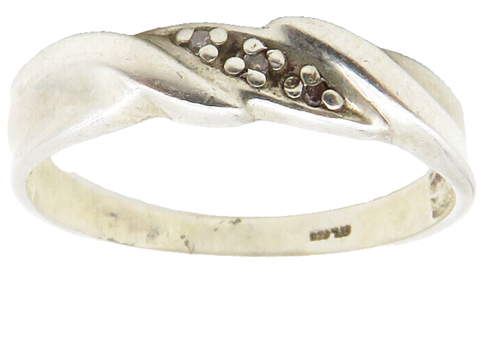 925 Sterling Silver  Vintage Shiny Genuine Diamonds Band Ring Sz 7  RG13321