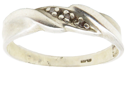 925 Sterling Silver  Vintage Shiny Genuine Diamonds Band Ring Sz 7  RG13321