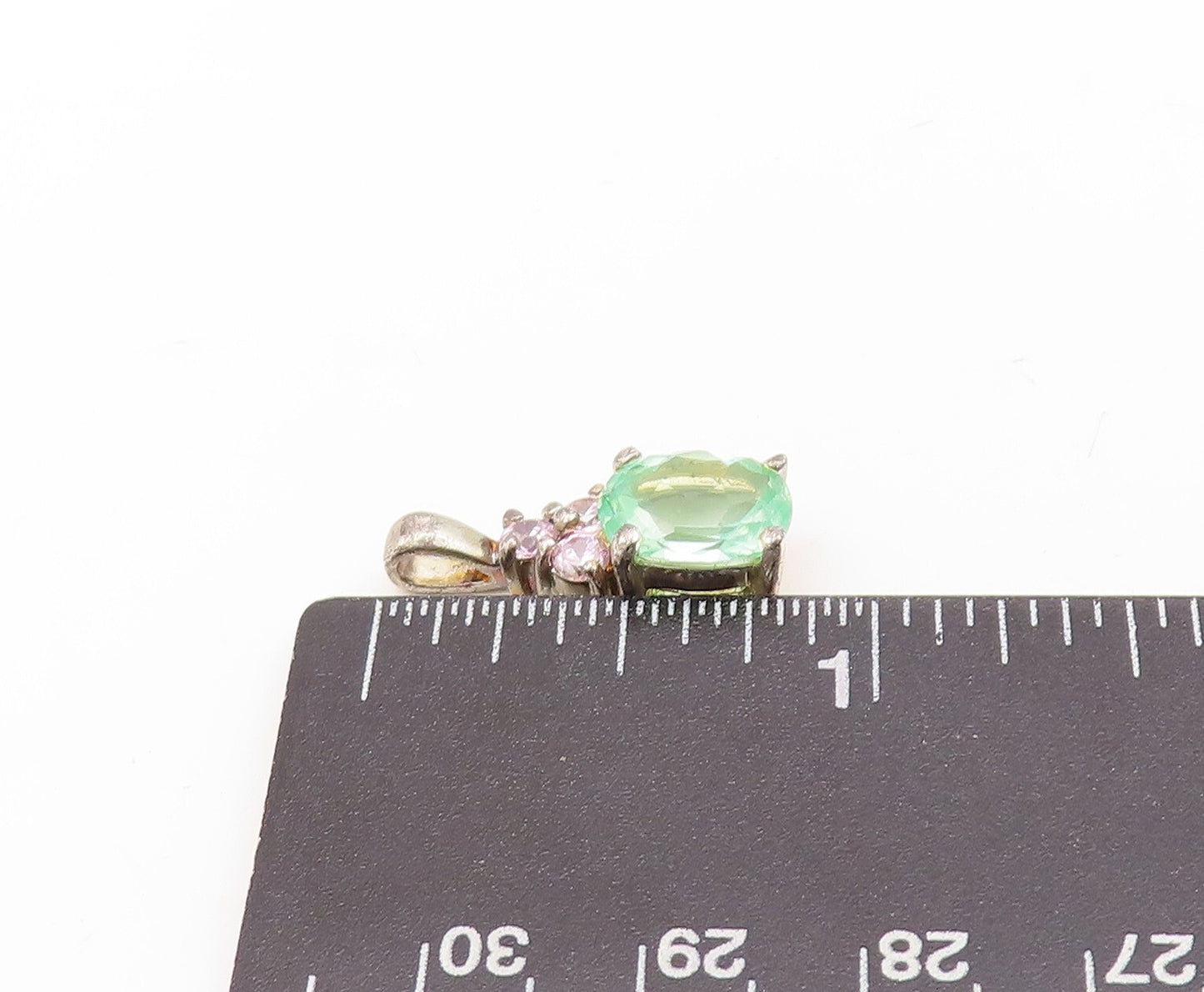 925 Sterling Silver Vintage Pendant Minimalist 2 Tone CZ Inlay  PT23609