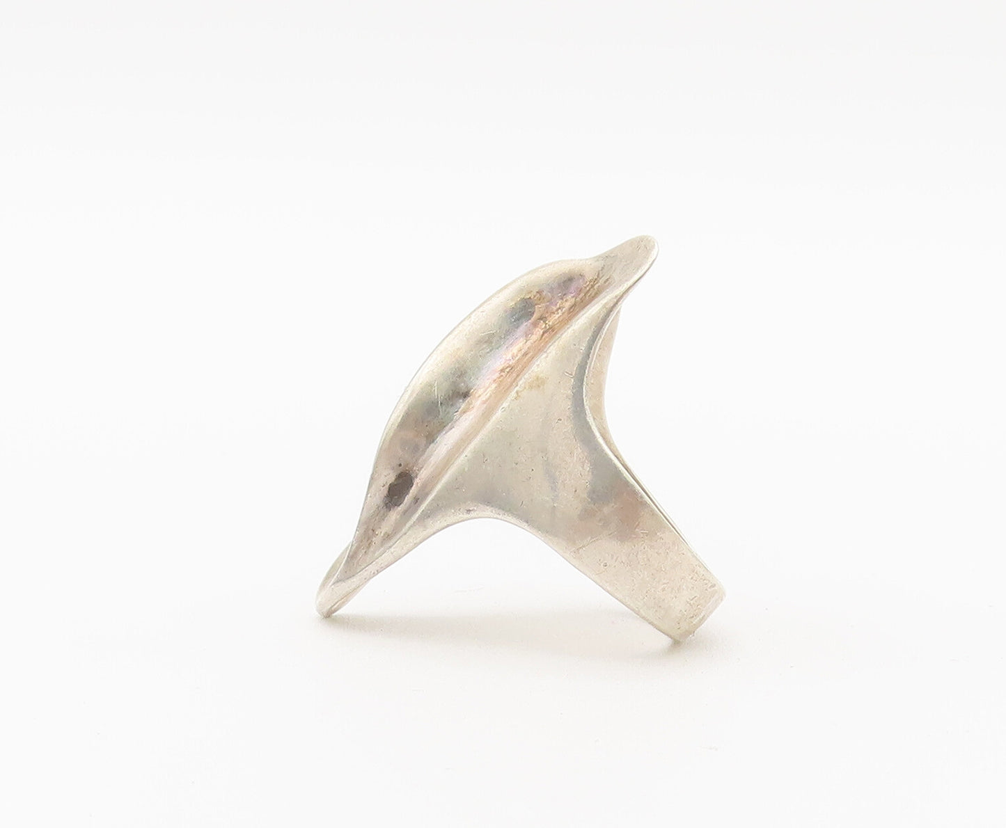 925 Sterling Silver Vintage Ring Solid Swirly Carved Broad Ring  Sz 7  RG27965