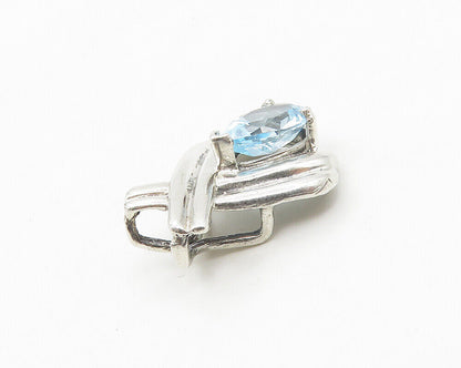 925 Sterling Silver  Tear Drop Blue Topaz Shiny Ribbon Pendant  PT13880