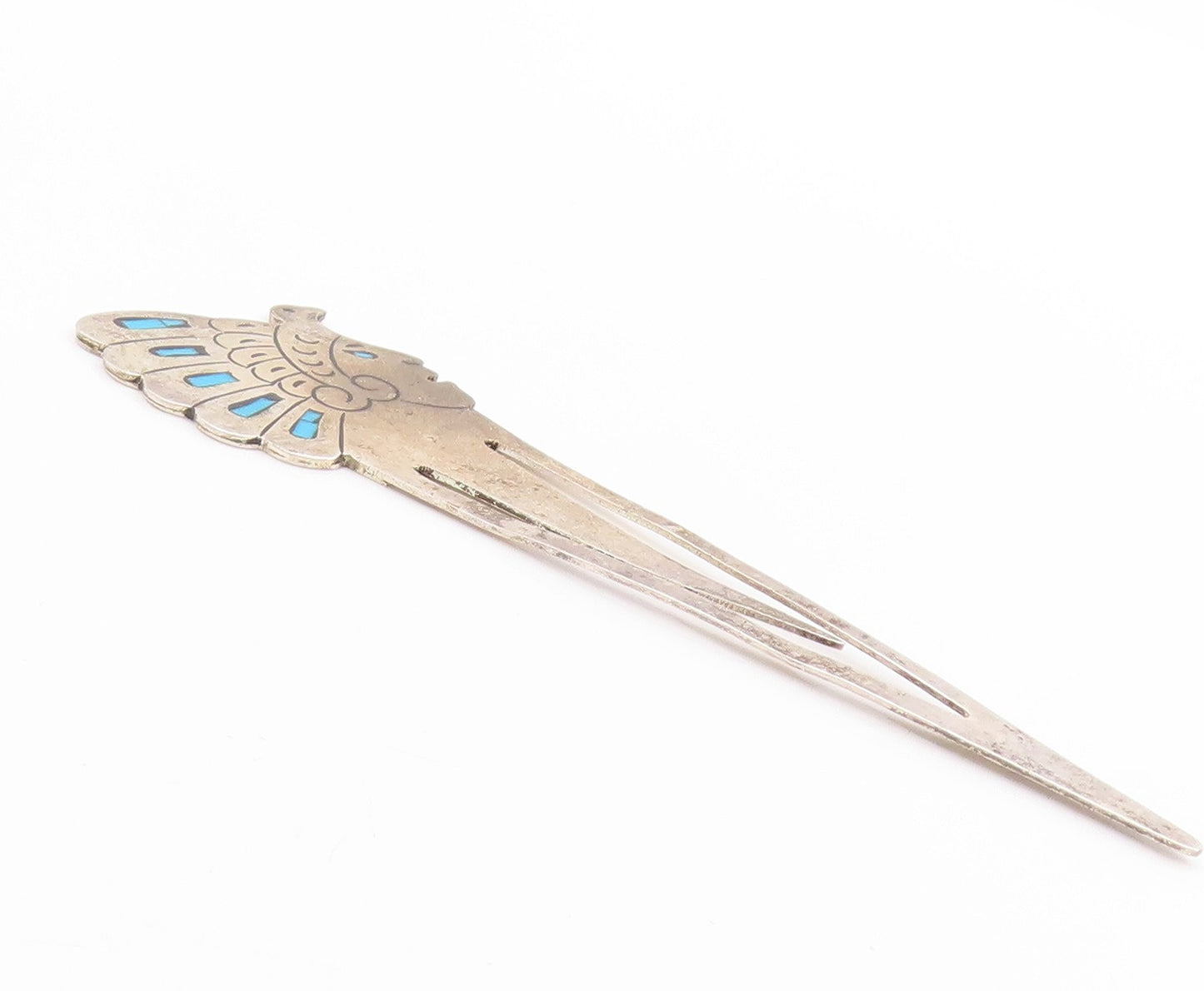 925 Sterling Silver Vintage Book Mark TAXCO Turquoise Inlay Headdress  TR3949