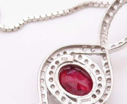 925 Sterling Silver Vintage Bracelet Real Ruby & Topaz Bolo Lock BT10749