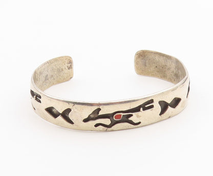 925 Sterling Silver Vintage Bracelet SOUTHWESTERN Antelope Motif Cuff  BT12144