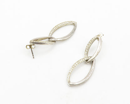925 Sterling Silver  Vintage White Topaz Pointed Oval Dangle Earrings  EG7097