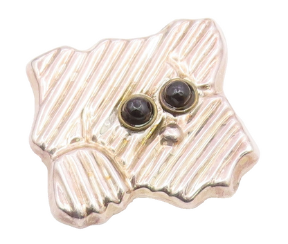 MEXICO 925 Silver  Vintage Black Onyx Eyes Puppy Dog Face Brooch Pin  BP7762