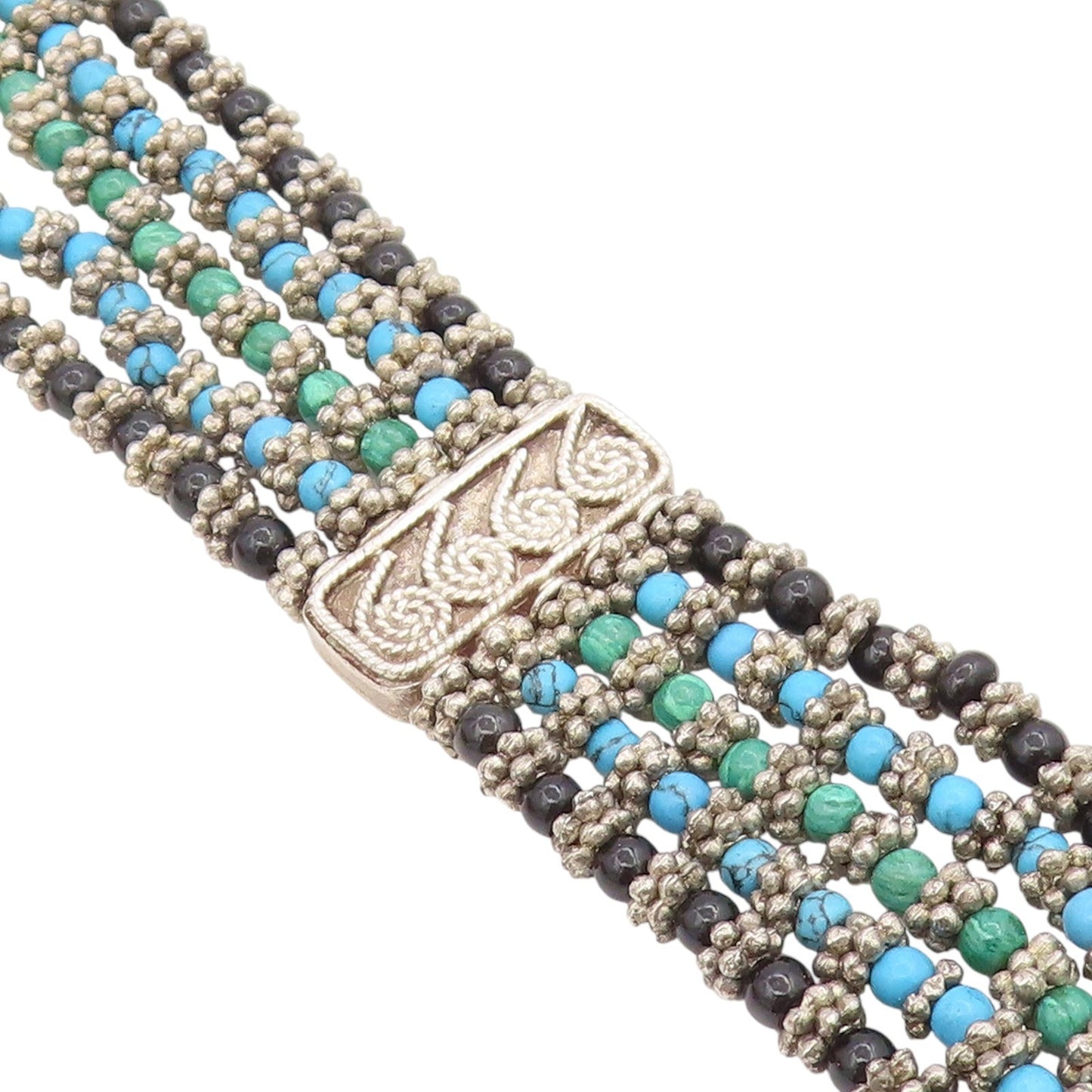 925 Sterling Silver Vintage Bracelet Multi Gemstone Beads Bohemian Chain BT11708