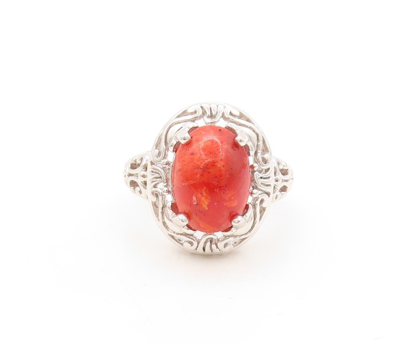 925 Sterling Silver Vintage Ring Swirly Carved Cabochon Gemstone Sz 9  RG31025