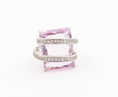925 Sterling Silver Vintage Ring Faceted Amethyst With CZ Wrap Band Sz 8 RG36482