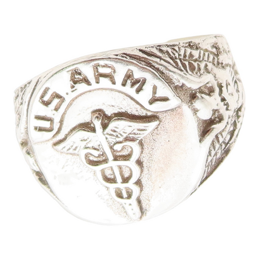 925 Sterling Silver Vintage Ring US Army Medical Corps Caduceus  Sz 10  RG35502