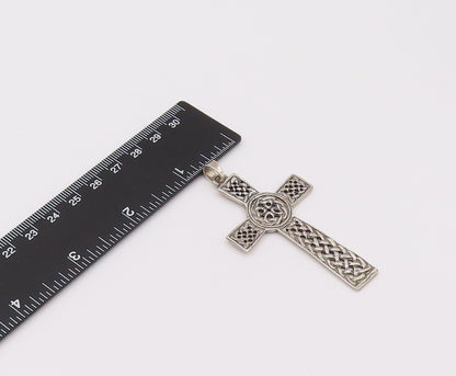 925 Sterling Silver  Vintage Braded Rope Carved Cross Pendant PT22147