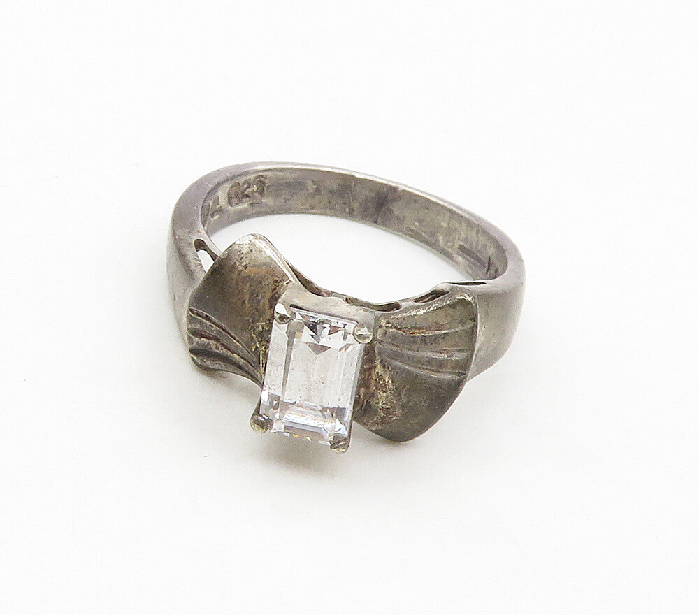 925 Sterling Silver  Vintage Cubic Zirconia Bow Tie Band Ring Sz 5  RG16989