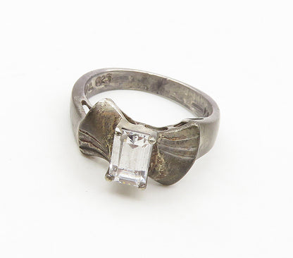 925 Sterling Silver  Vintage Cubic Zirconia Bow Tie Band Ring Sz 5  RG16989
