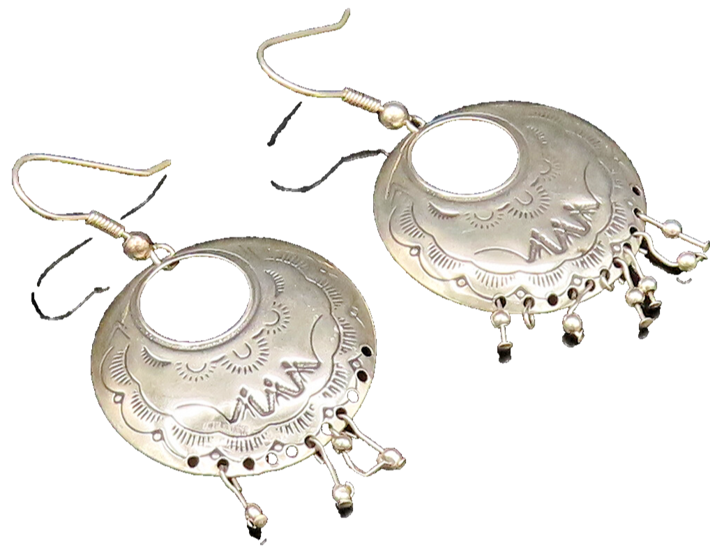 CAROLYN POLLACK 925 Silver  Vintage Etched Open Circle Beaded Earrings EG12242