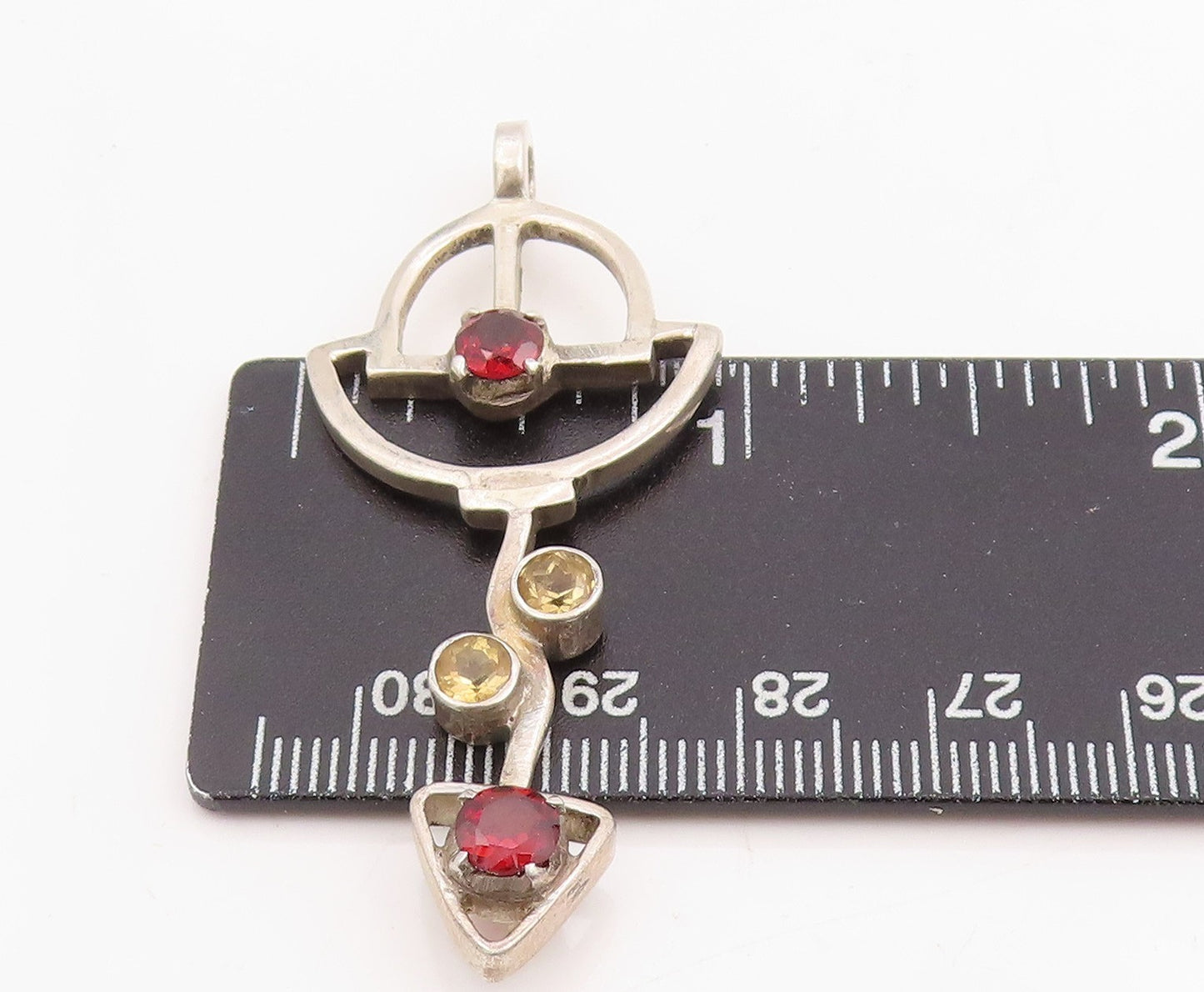 925 Sterling Silver Vintage Pendant Round Citrine & CZ Geometric Design  PT25224