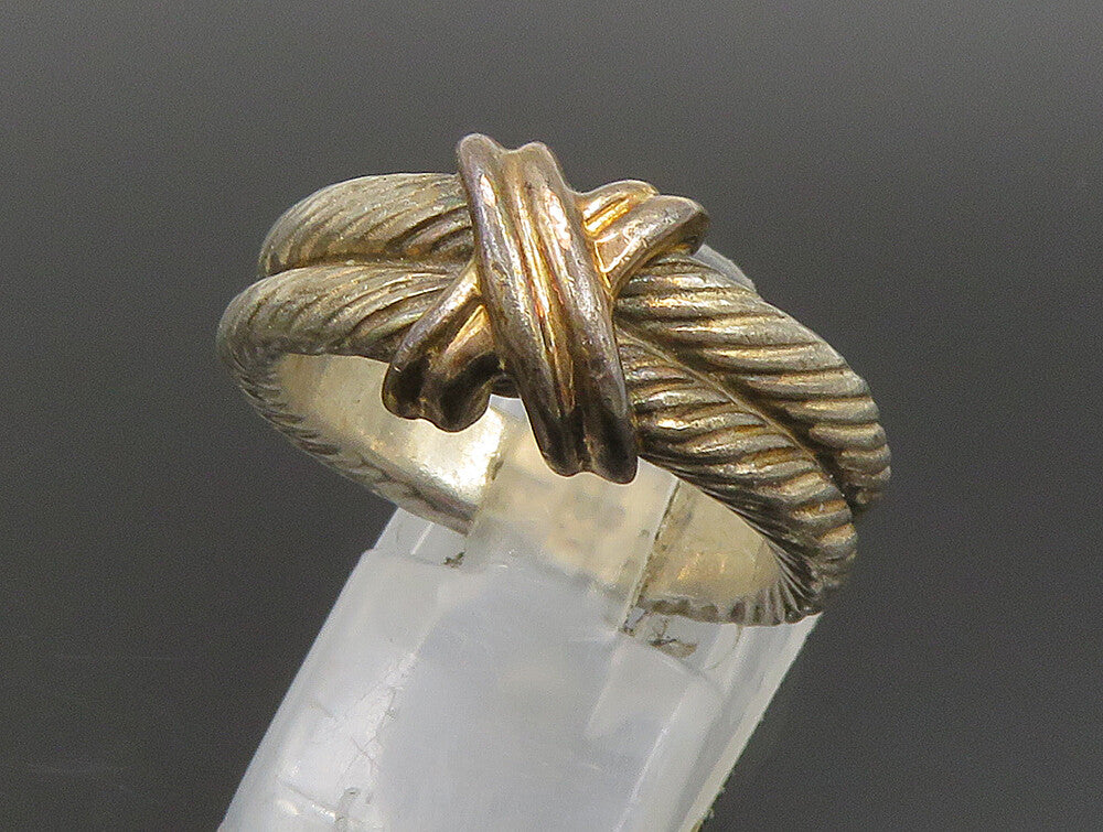 925 Sterling Silver  Vintage Shiny Two Tone Rope Twist Band Ring Sz 9  RG24176
