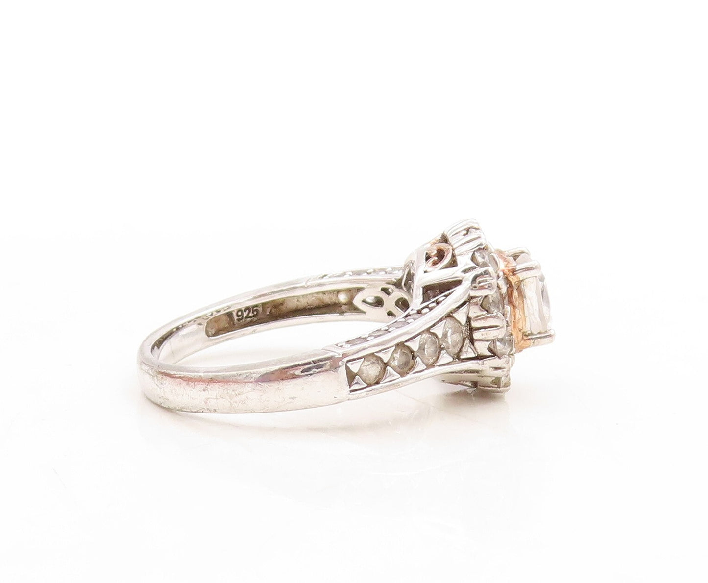 925 Sterling Silver Vintage Ring Square Cut Halo Round Cut CZ  Sz 9  RG31581