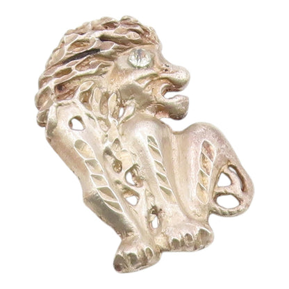 925 Sterling Silver  Vintage Topaz Diamond Cut Sitting Lion Pendant  PT15779