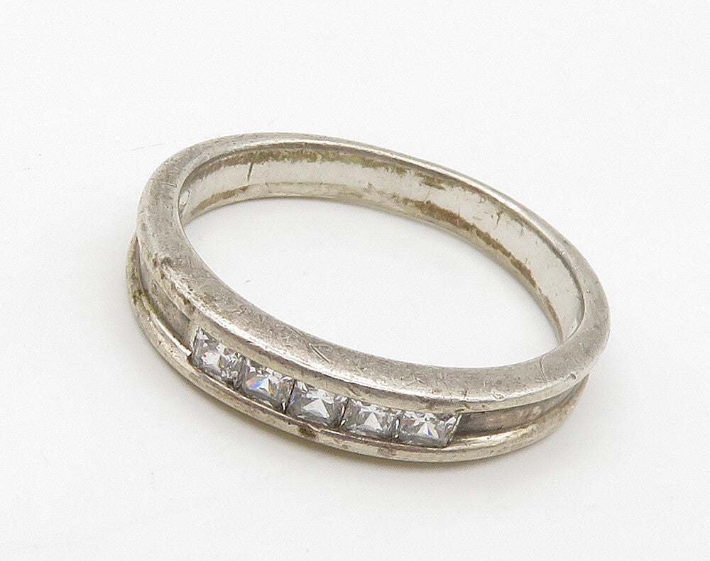 925 Sterling Silver  Vintage Cubic Zirconia Large Band Ring Sz 10.5  RG16176
