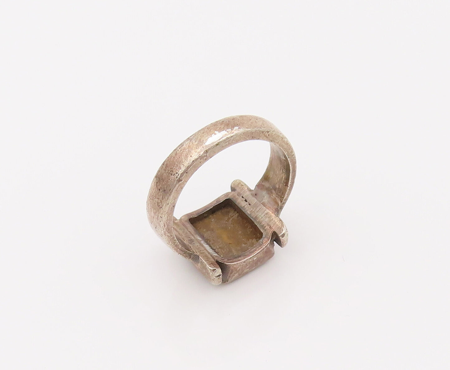 925 Sterling Silver Vintage Square Boxed Tiger Eye Solid Ring Sz 5.75 RG26639