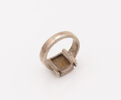925 Sterling Silver Vintage Square Boxed Tiger Eye Solid Ring Sz 5.75 RG26639