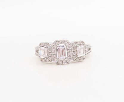 925 Sterling Silver Vintage Ring Rectangle Cut Halo CZ Band  Sz 7  RG30738